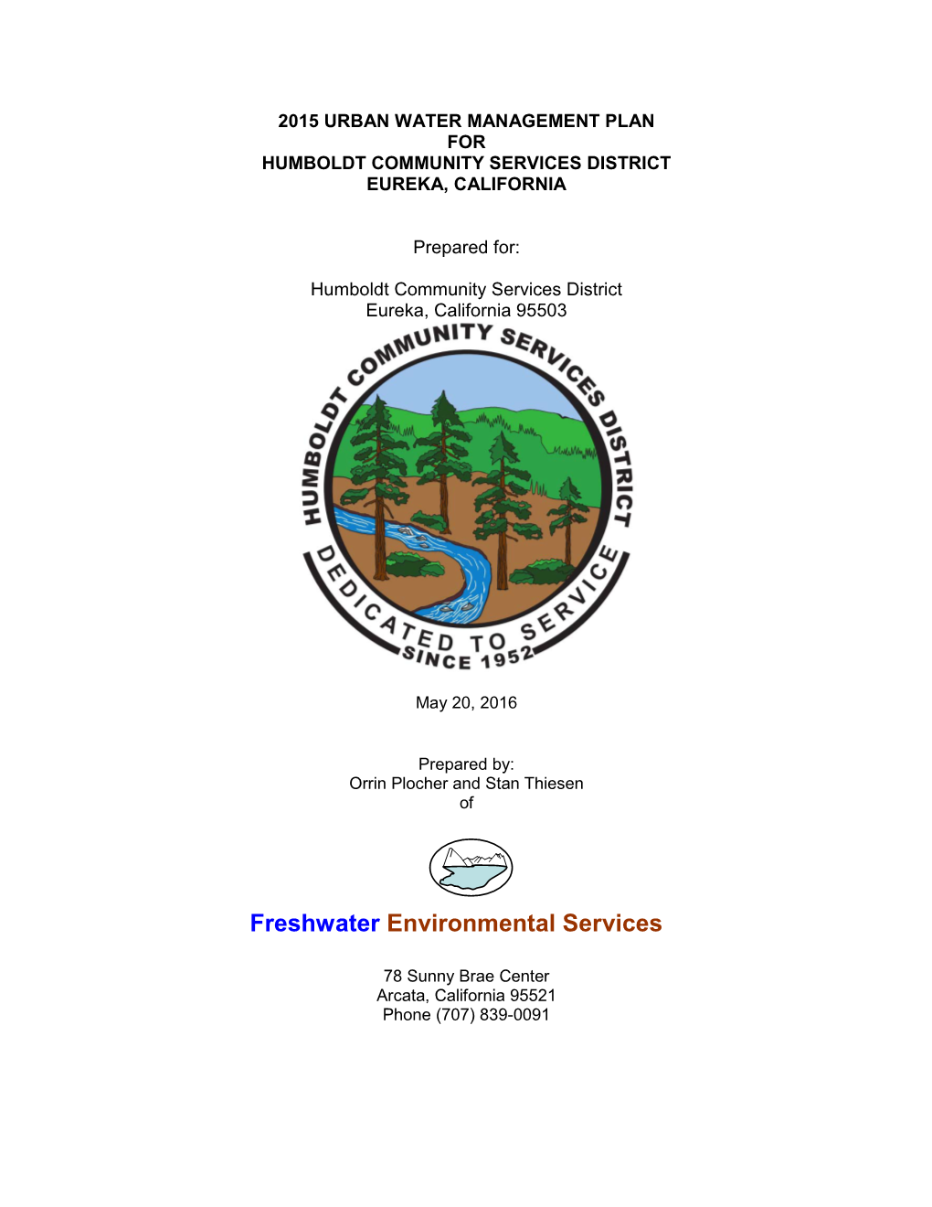 2015 Urban Water Management Plan for Humboldt Community Services District Eureka, California