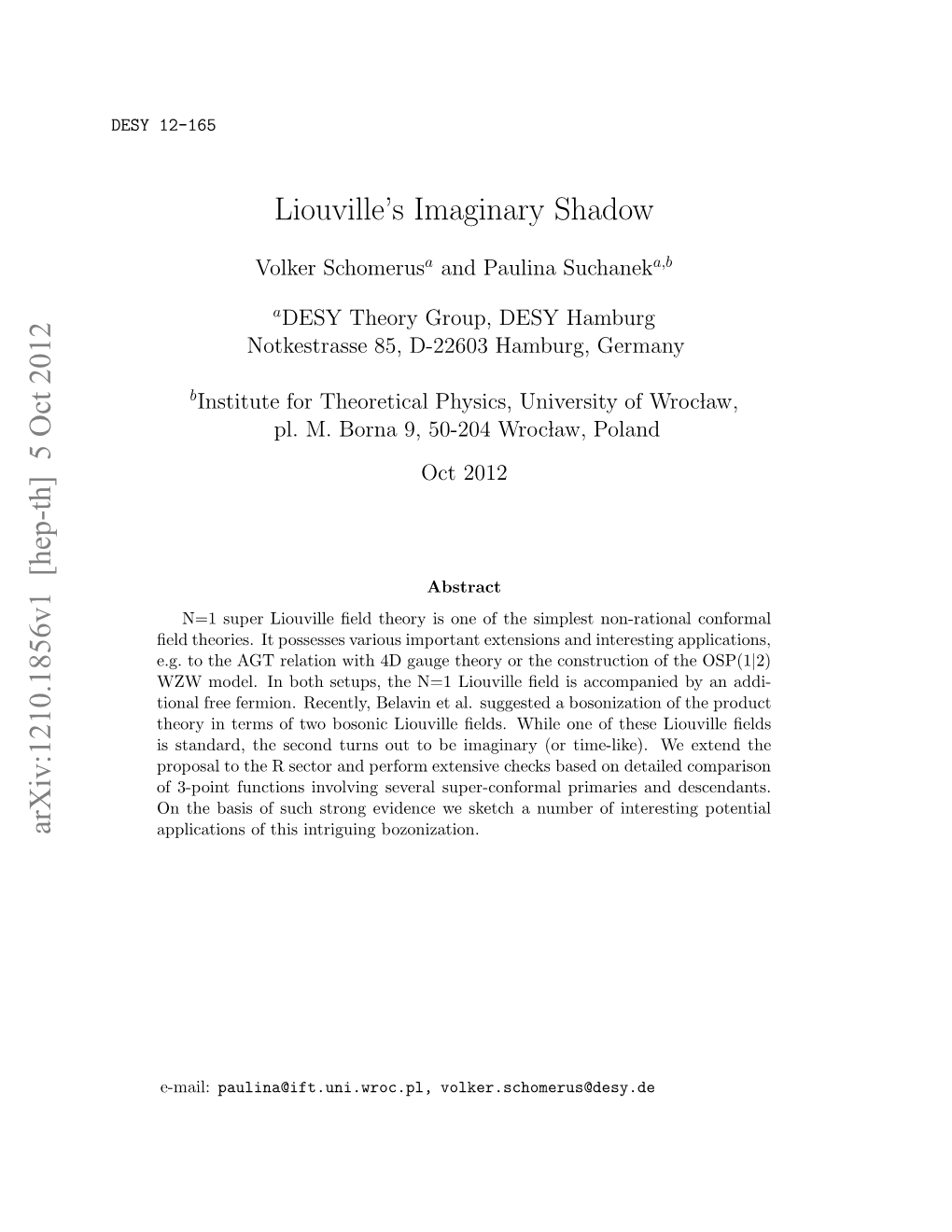 Liouville's Imaginary Shadow