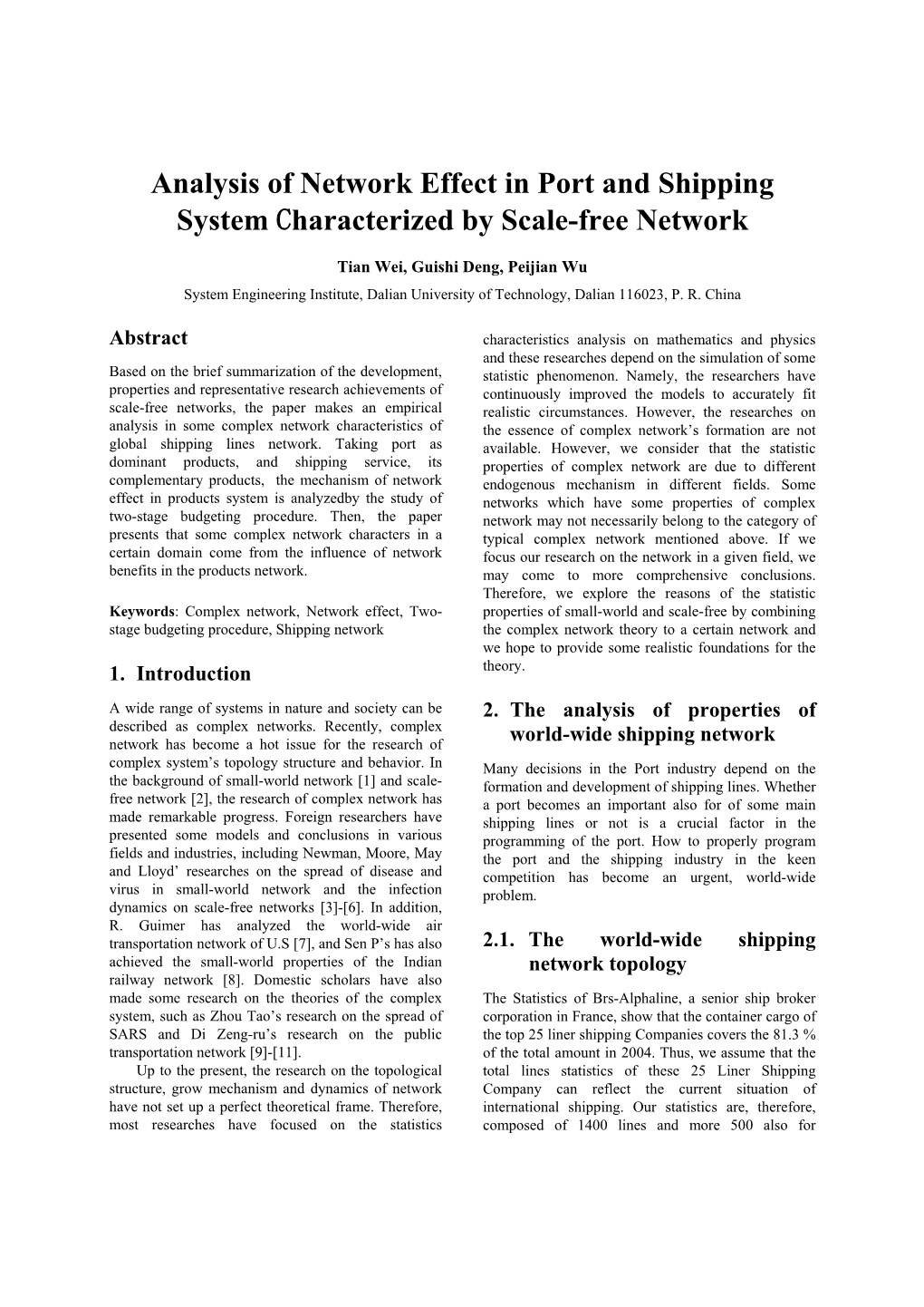 Analysis of Network Effect in Port and Shipping System Characterized by Scale-Free Network