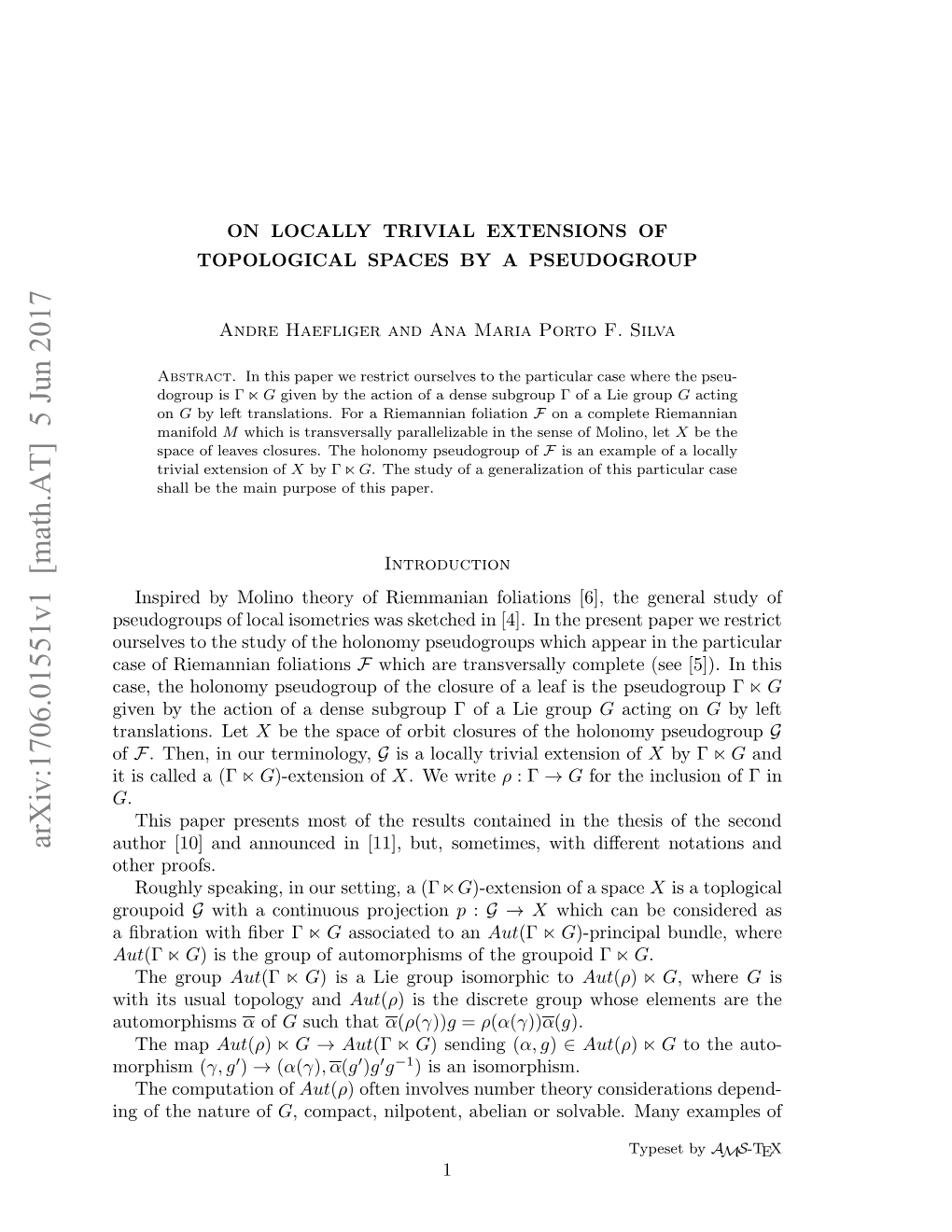 On Locally Trivial Extensions of Topological Spaces by a Pseudogroup