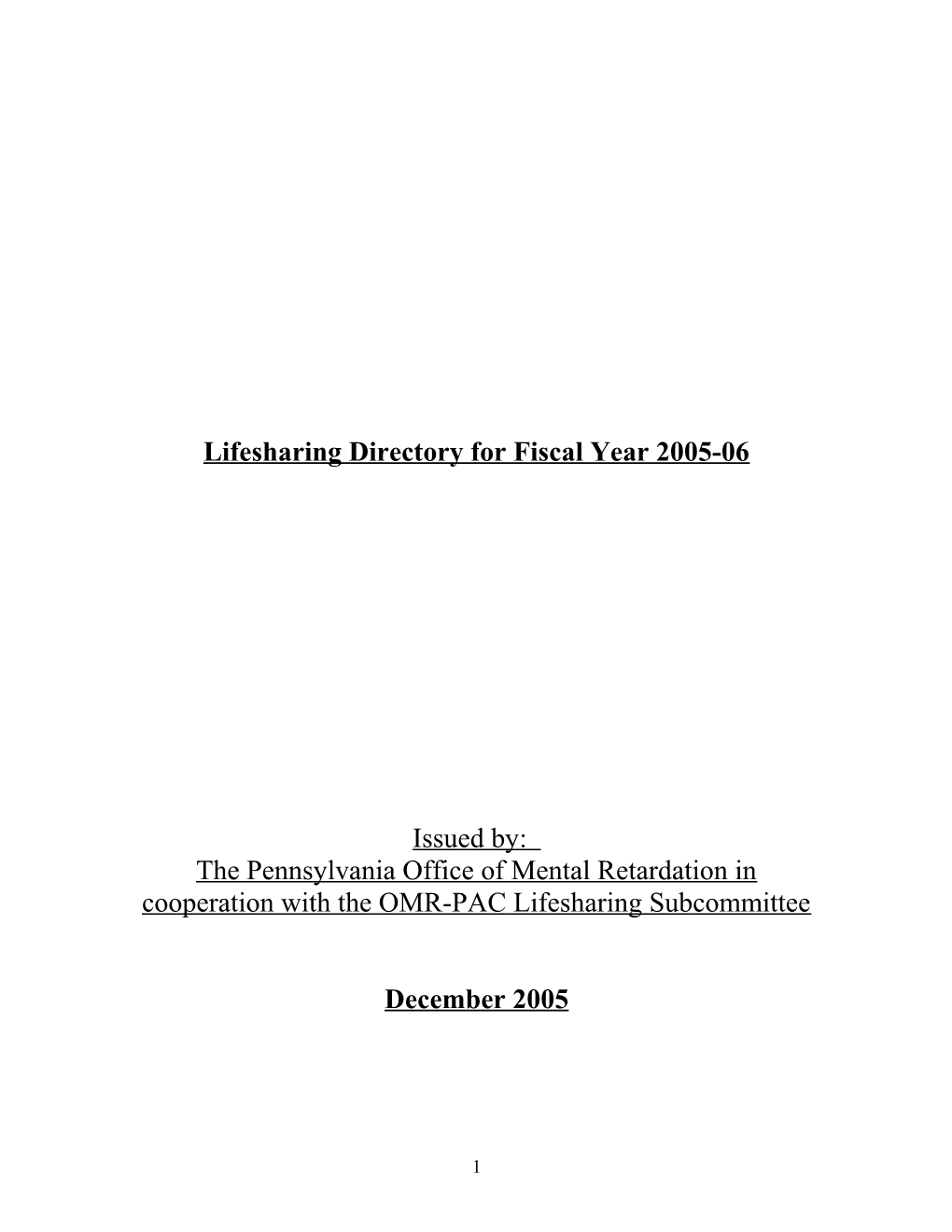 Lifesharing Directory for Fiscal Year 2005-06