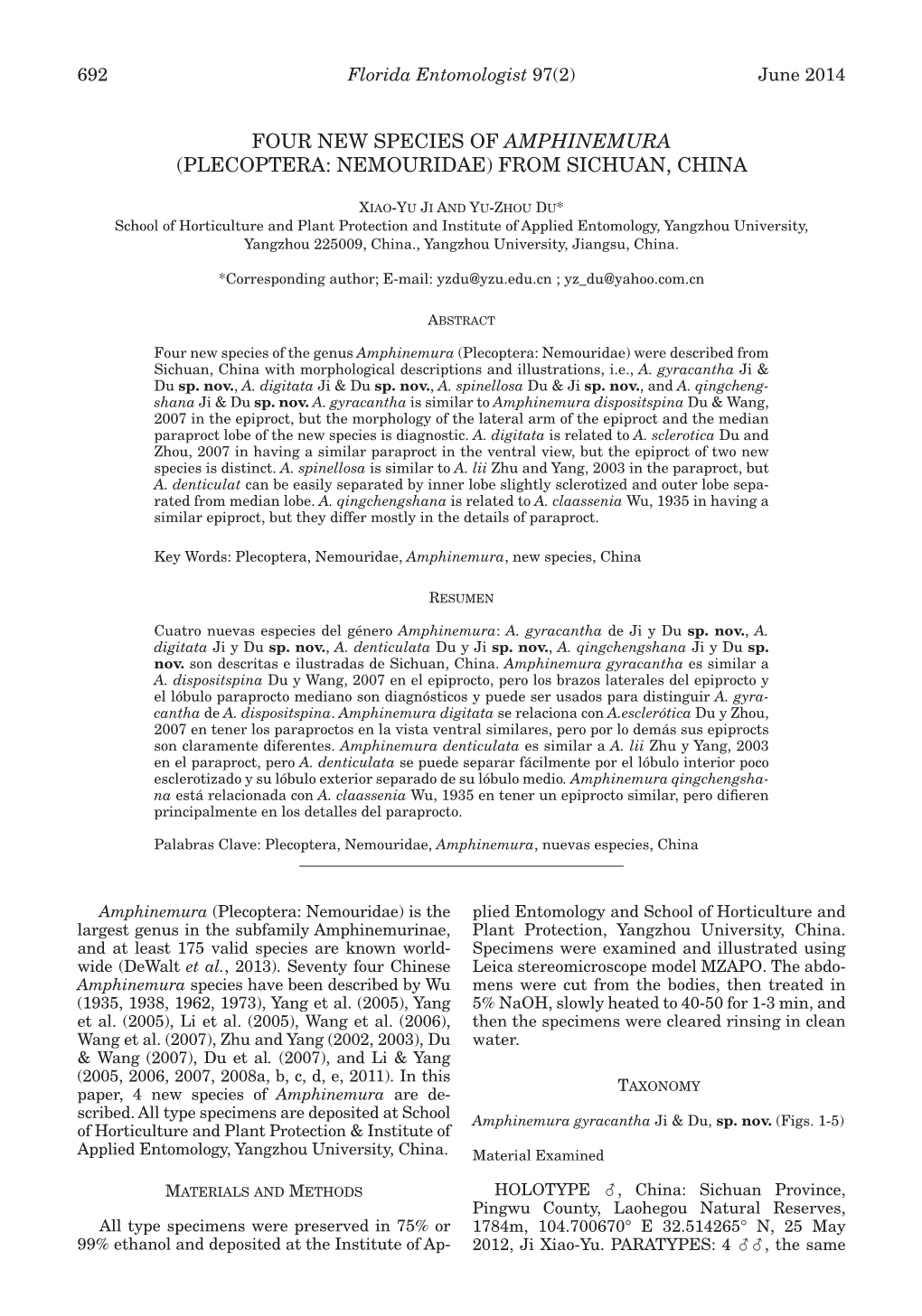 Four New Species of Amphinemura (Plecoptera: Nemouridae) from Sichuan, China