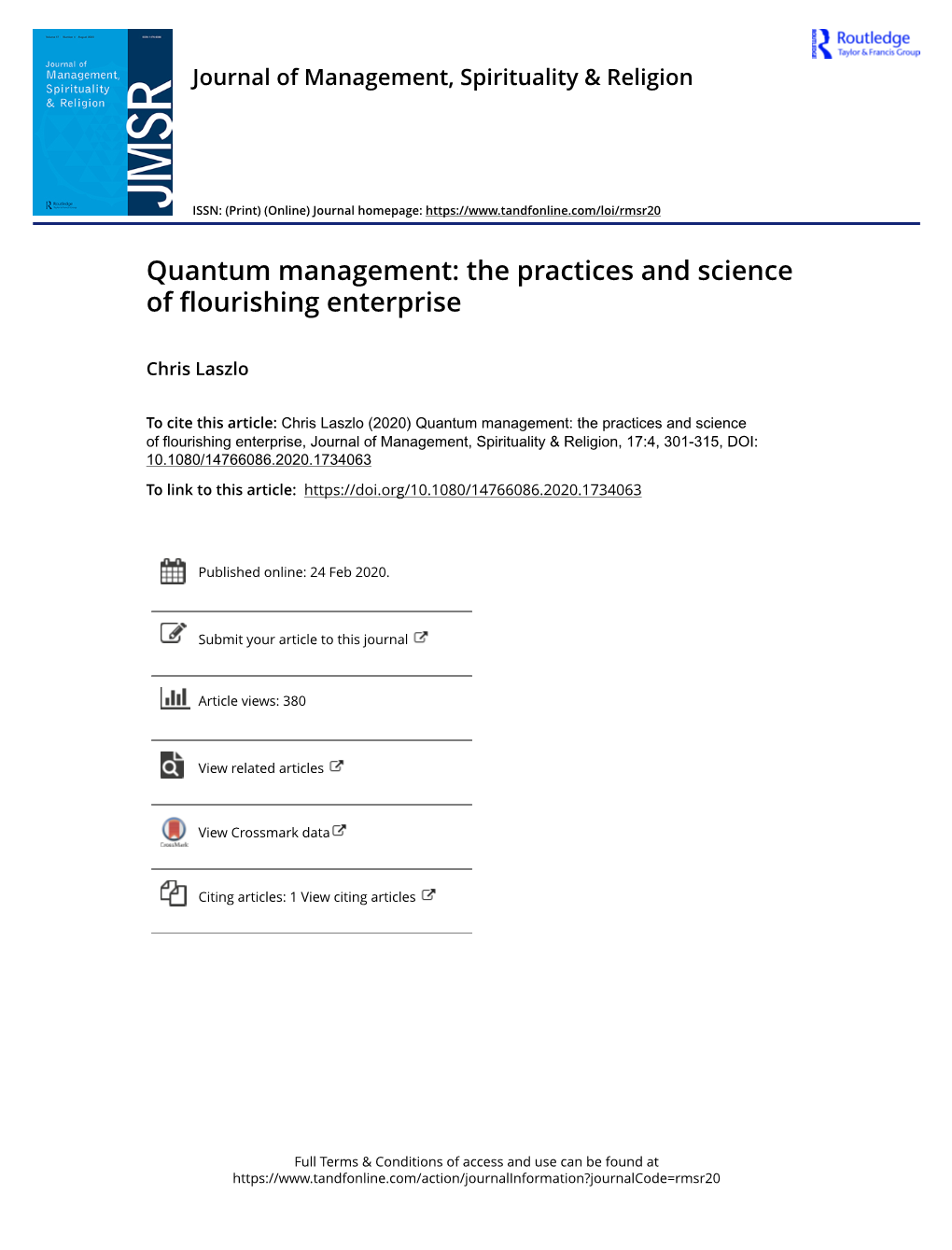 Quantum Management: the Practices and Science of Flourishing Enterprise