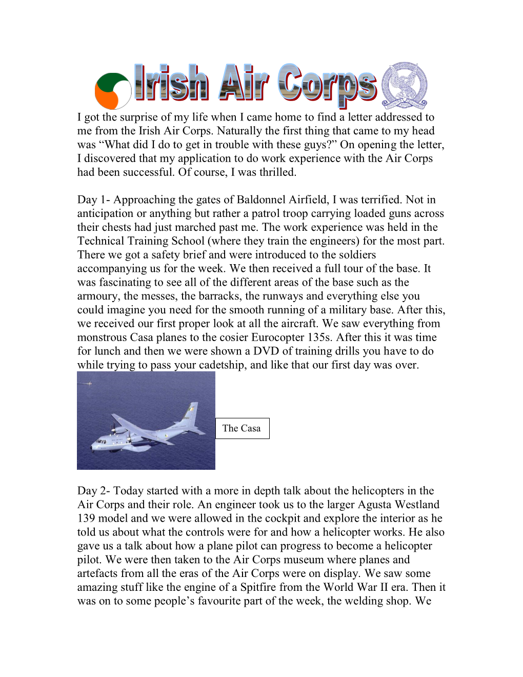 Luke Gilligan's Article About His Work Experience with the Air Corps
