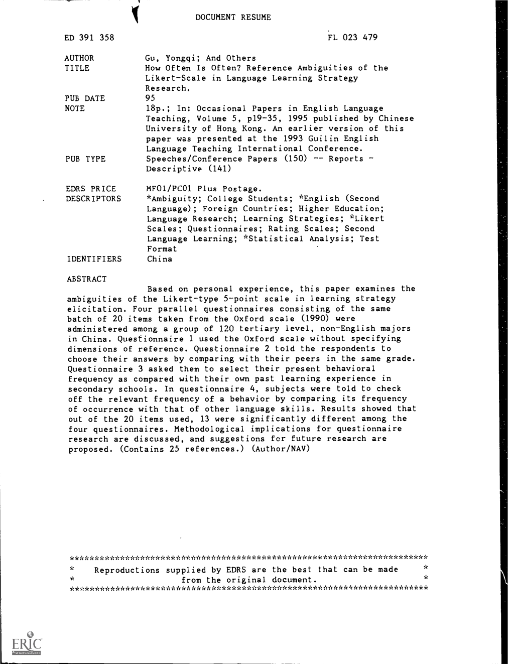 Reference Ambiguities of the Likert-Scale in Language Learning Strategy Teaching, Volume 5, P19-35, 1995