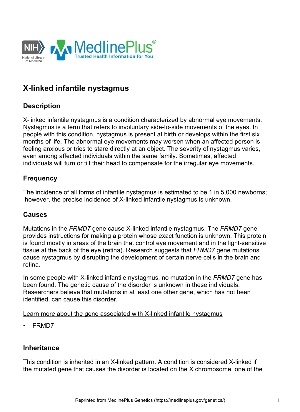 X-Linked Infantile Nystagmus