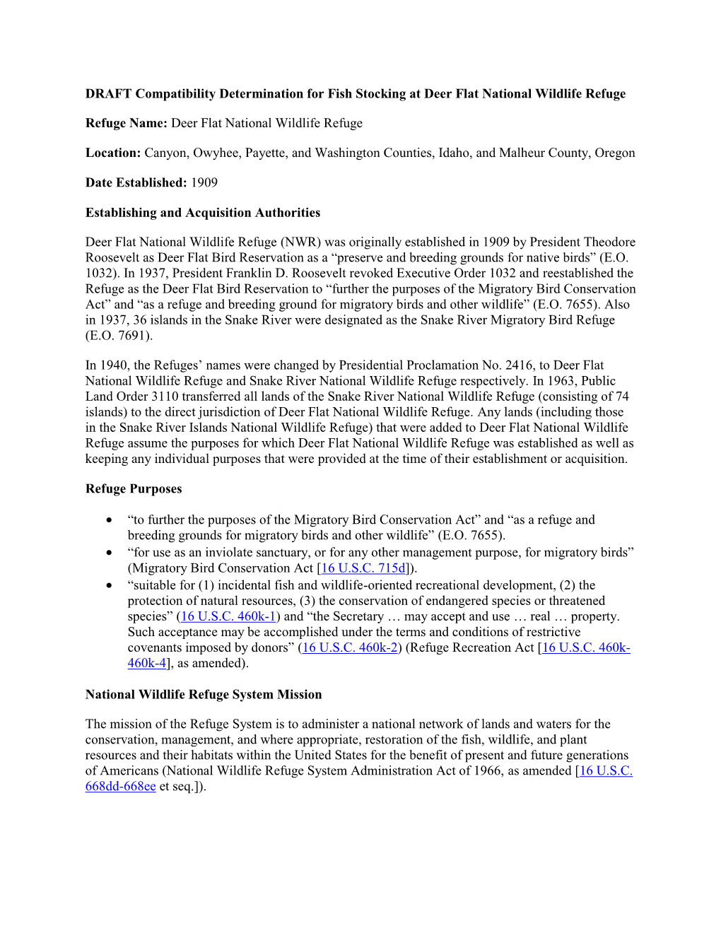 DRAFT Compatibility Determination for Fish Stocking at Deer Flat National Wildlife Refuge