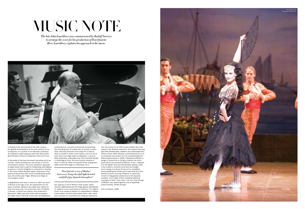The Late John Lanchbery Was Commissioned by Rudolf Nureyev to Arrange the Score for His Production of Don Quixote