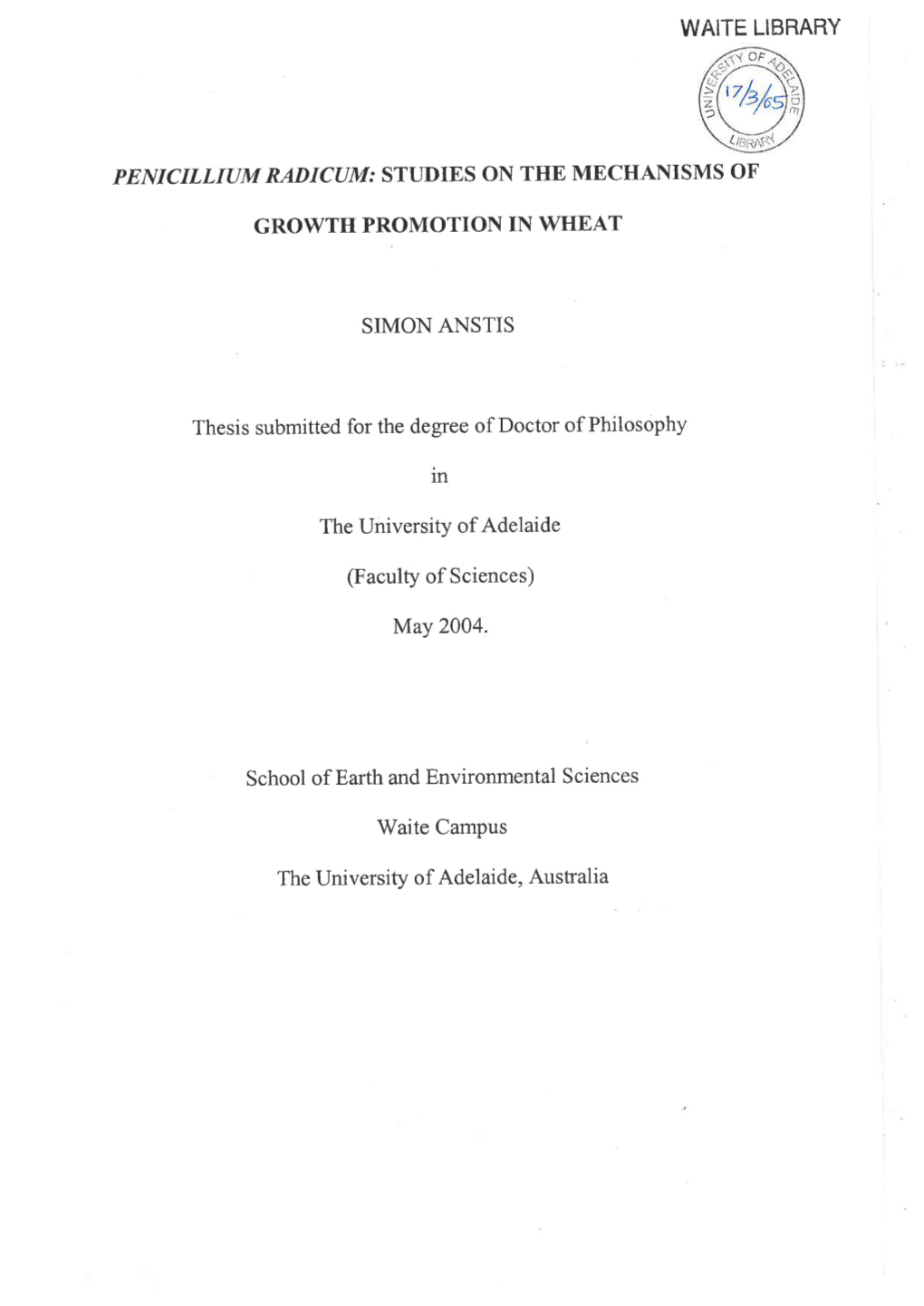 Penicillium Radicum : Studies on the Mechanisms of Growth Promotion In