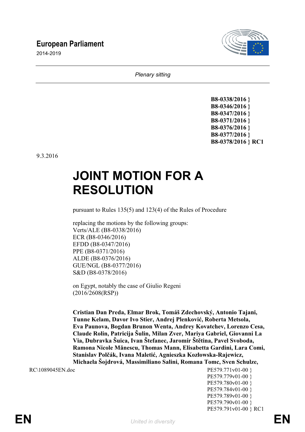 En En Joint Motion for a Resolution