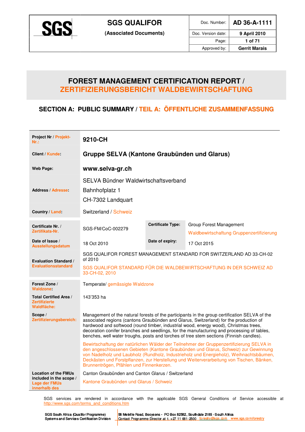 Sgs Qualifor Forest Management Certification