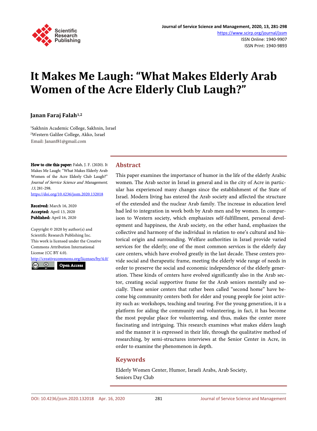 What Makes Elderly Arab Women of the Acre Elderly Club Laugh?”