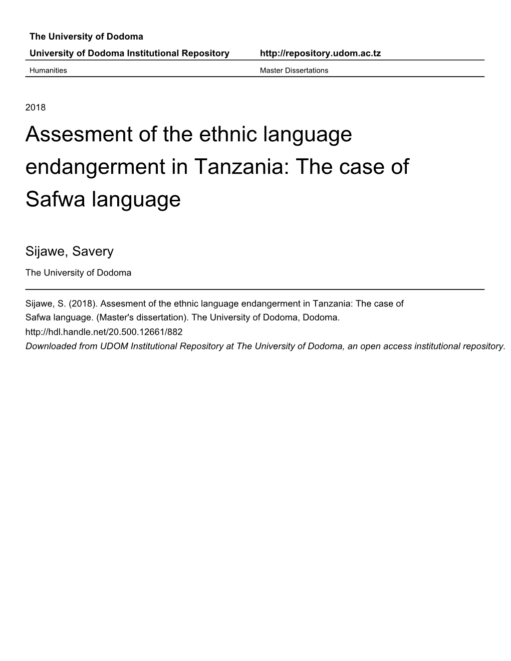 The Case of Safwa Language