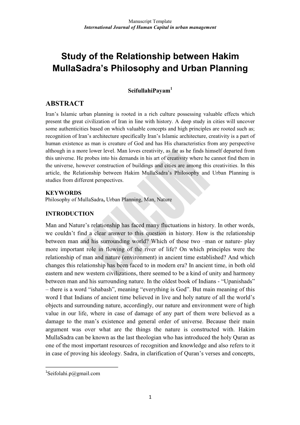 Study of the Relationship Between Hakim Mullasadra's Philosophy