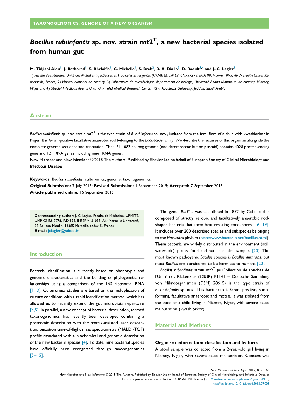 Bacillus Rubiinfantis Sp. Nov. Strain Mt2t, a New Bacterial Species Isolated from Human Gut