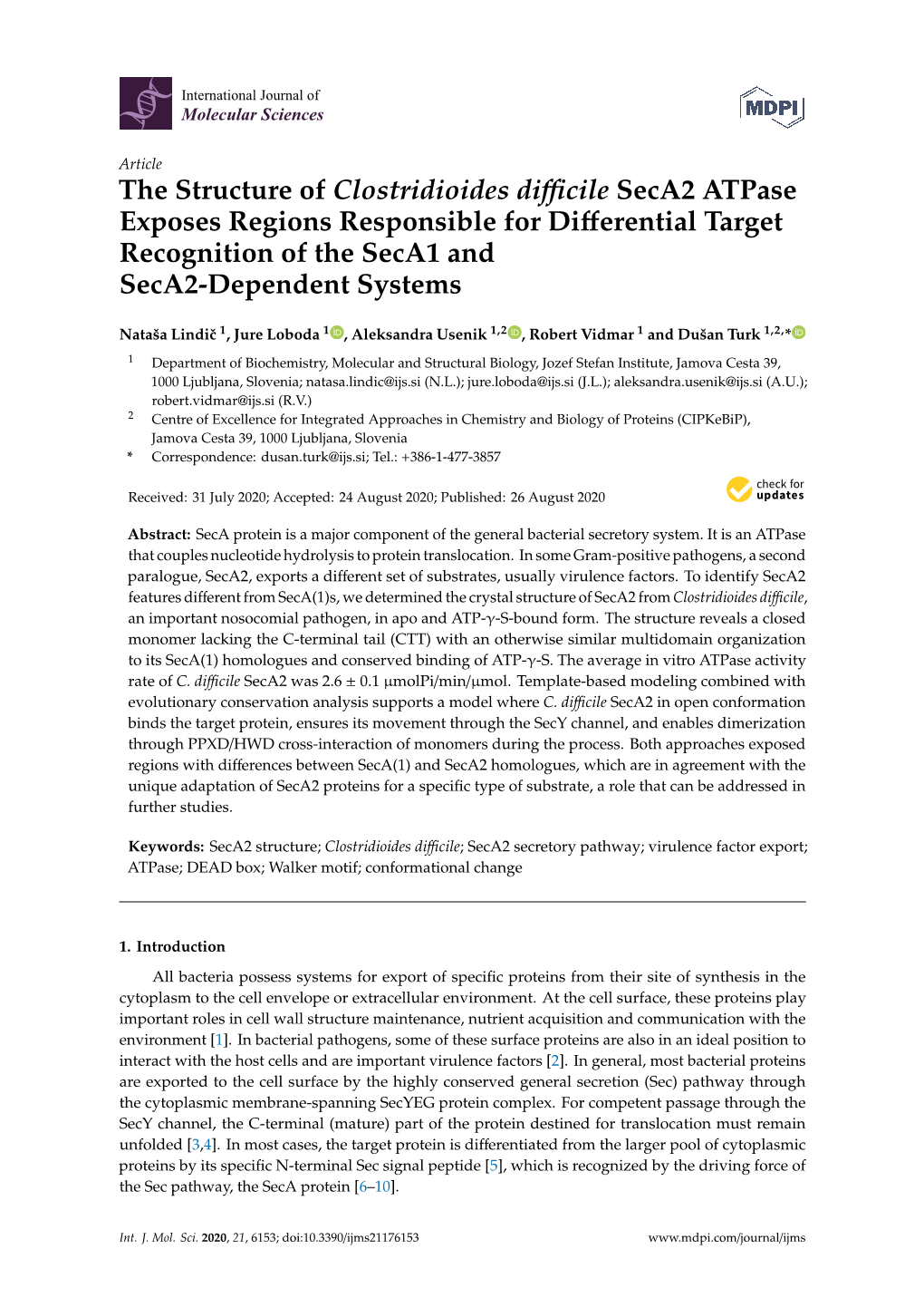 The Structure of Clostridioides Difficile Seca2 Atpase Exposes Regions Responsible for Differential Target Recognition of the Se