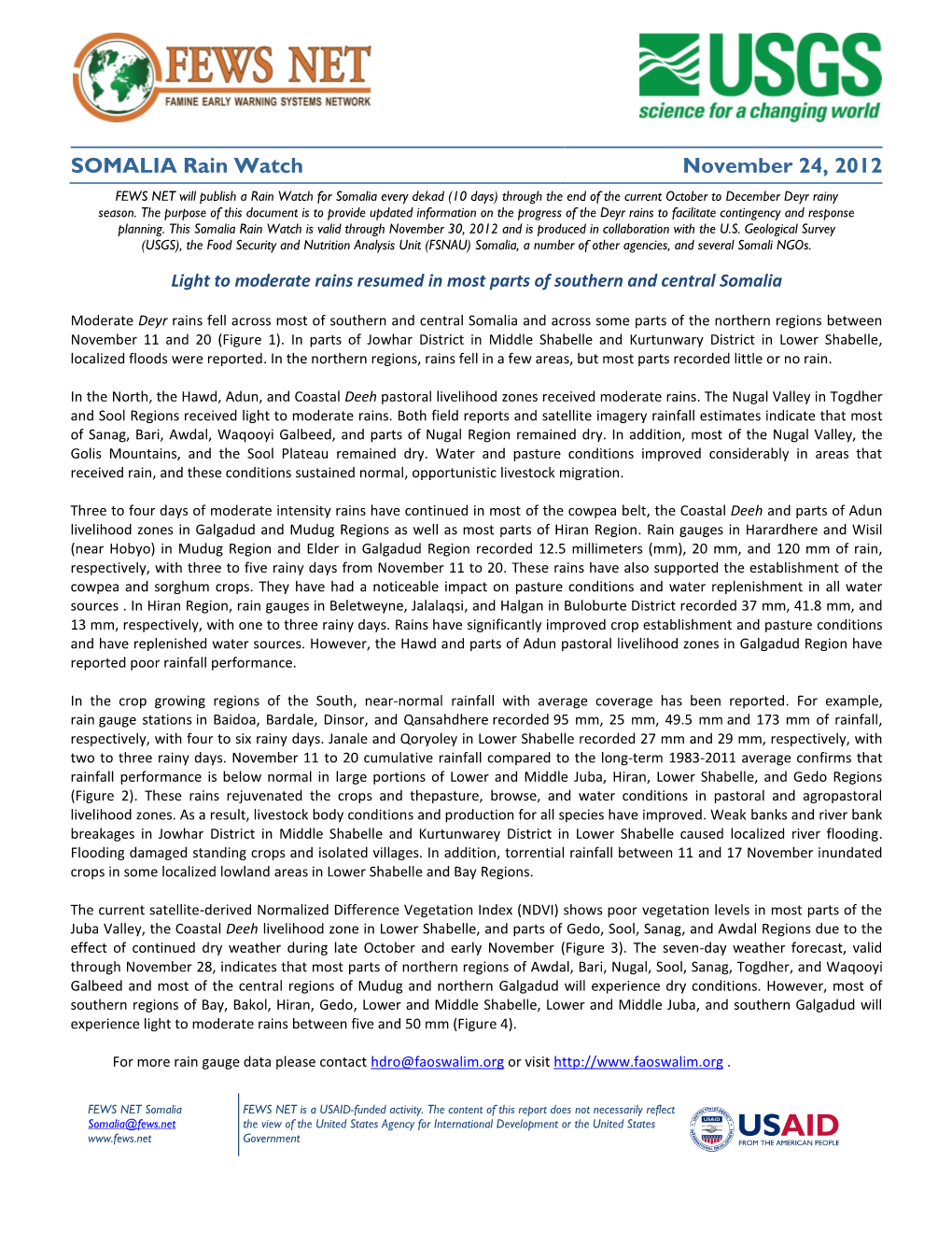 Somalia Rain Watch, November 24, 2012