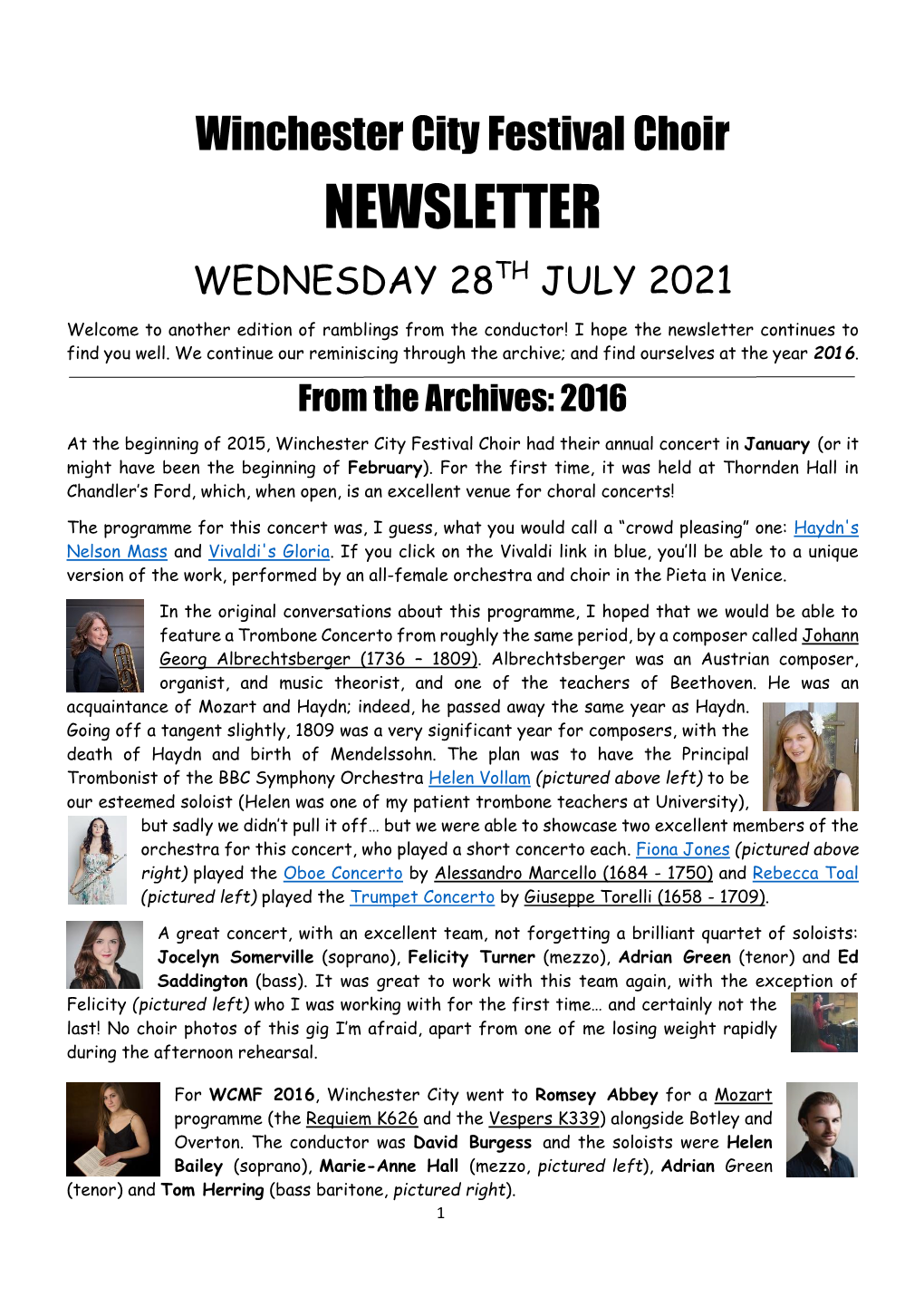 Newsletter Wednesday 28Th July 2021