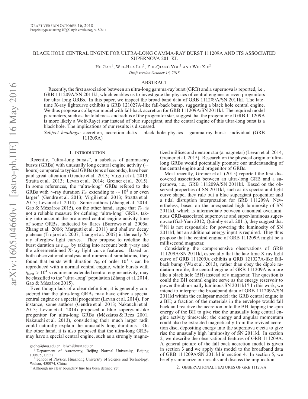 Black Hole Central Engine for Ultra-Long Gamma-Ray Burst