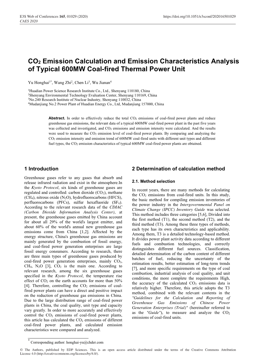 CO2 Emission Calculation and Emission Characteristics Analysis of Typical 600MW Coal-Fired Thermal Power Unit