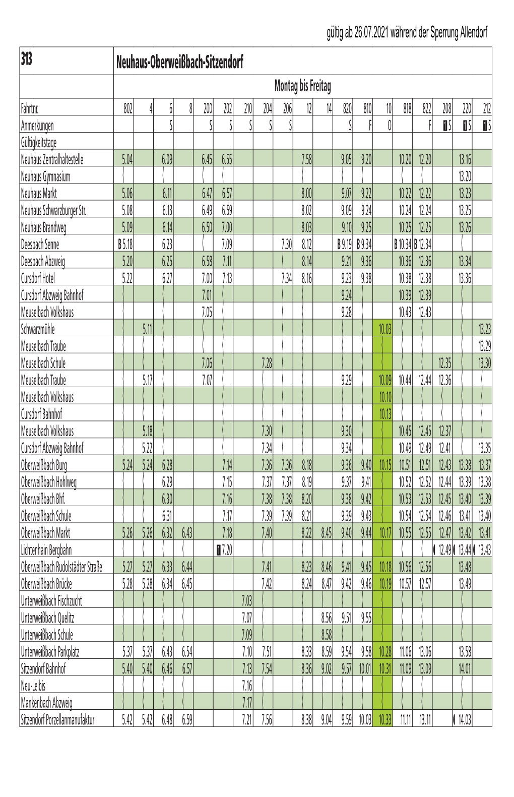 313 Neuhaus-Oberweißbach-Sitzendorf Montag Bis Freitag Fahrtnr