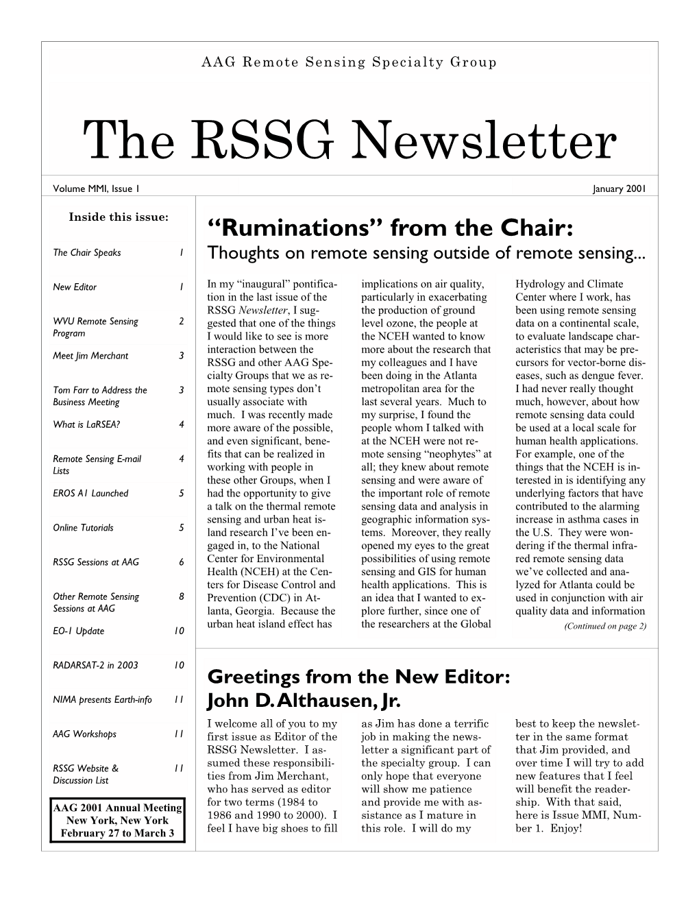 The RSSG Newsletter