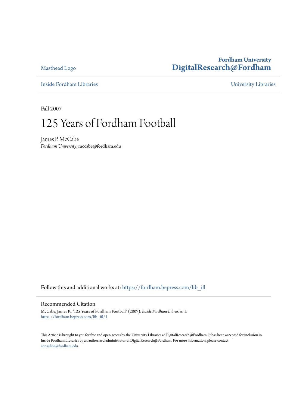 125 Years of Fordham Football James P