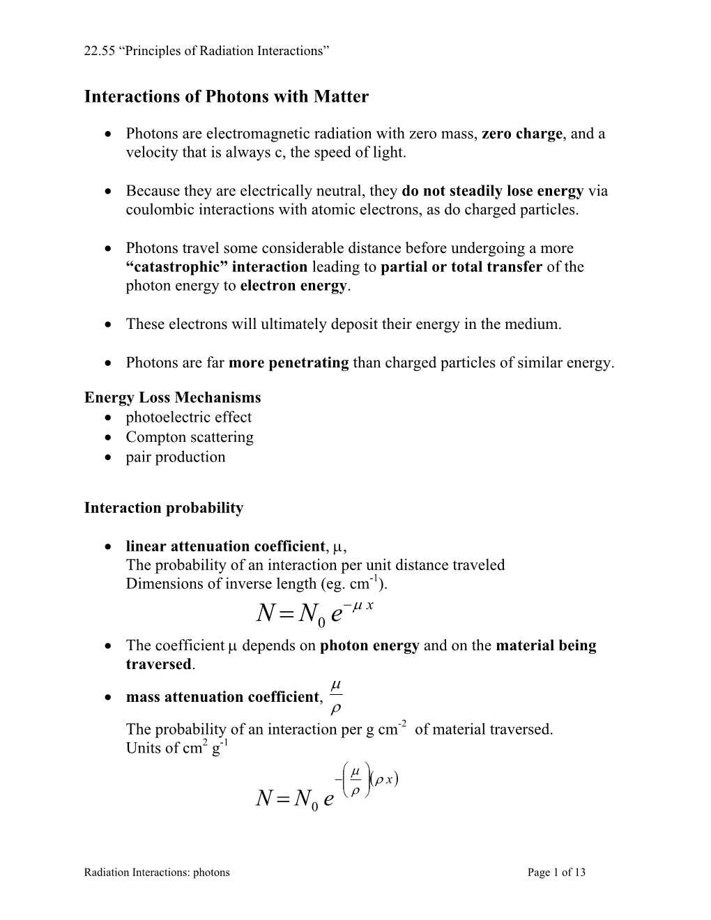 Interactions of Photons with Matter