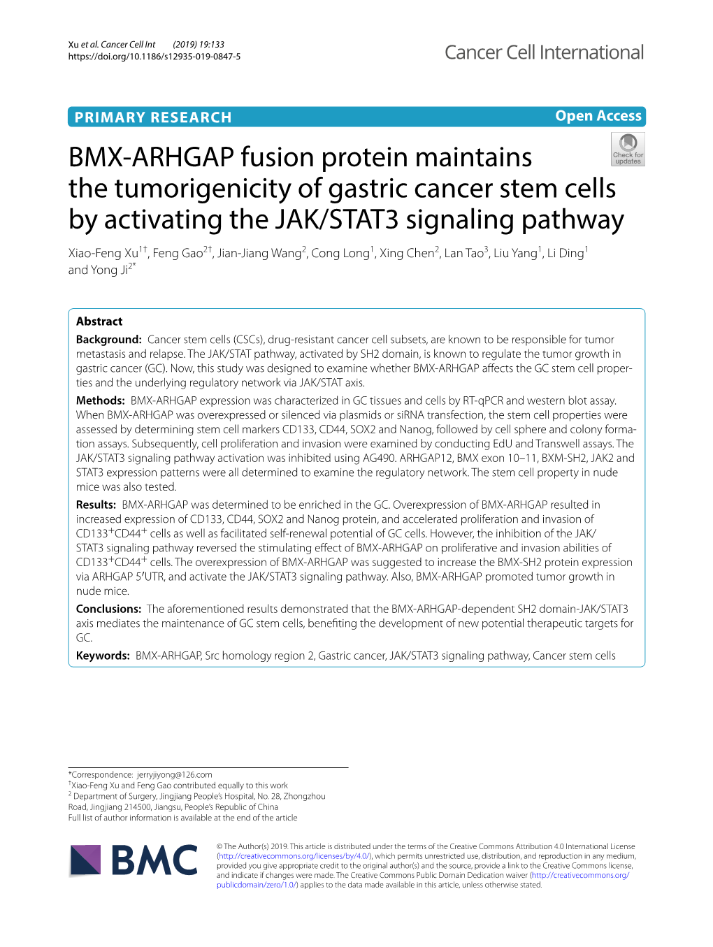BMX-ARHGAP Fusion Protein Maintains the Tumorigenicity Of