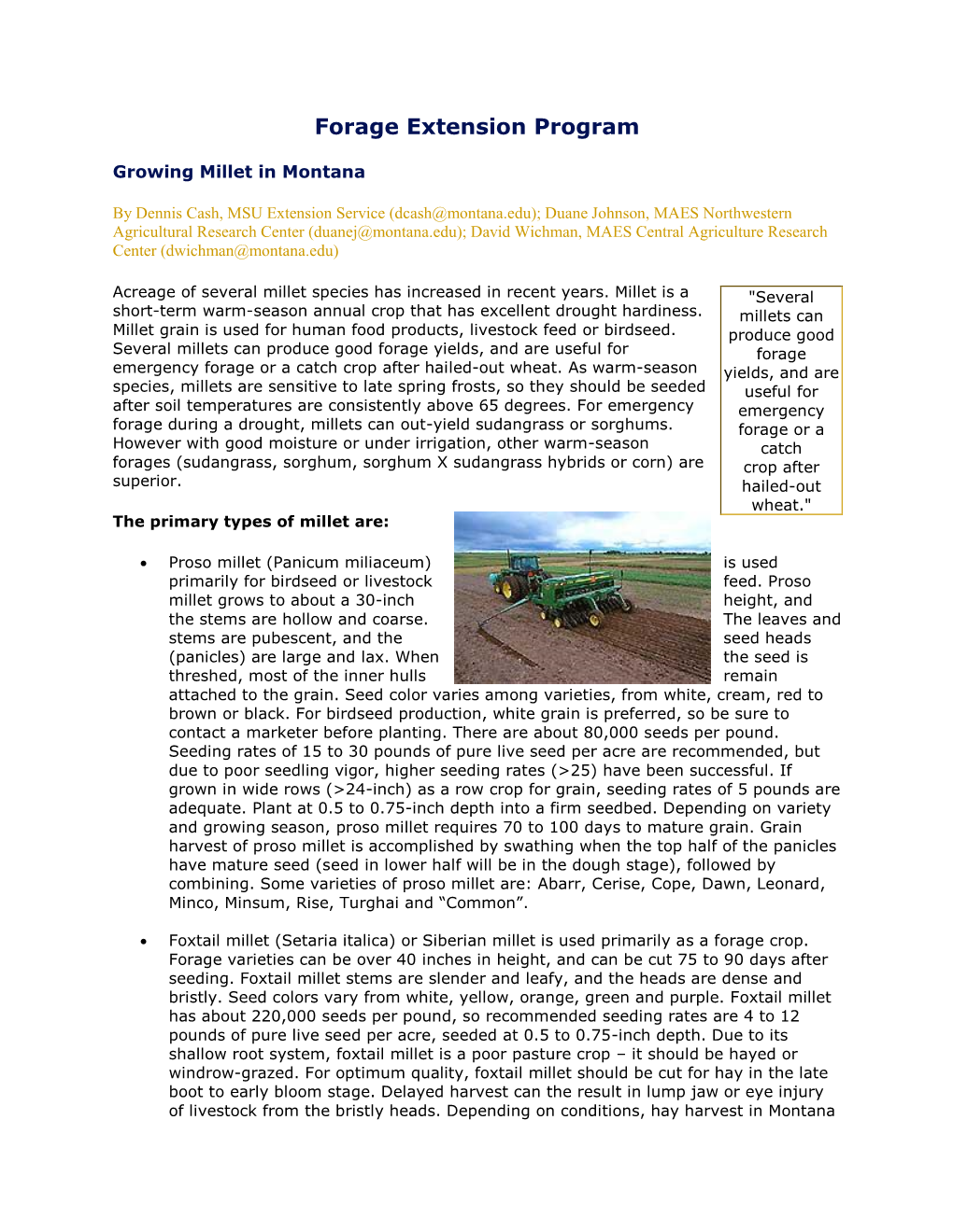 Forage Extension Program