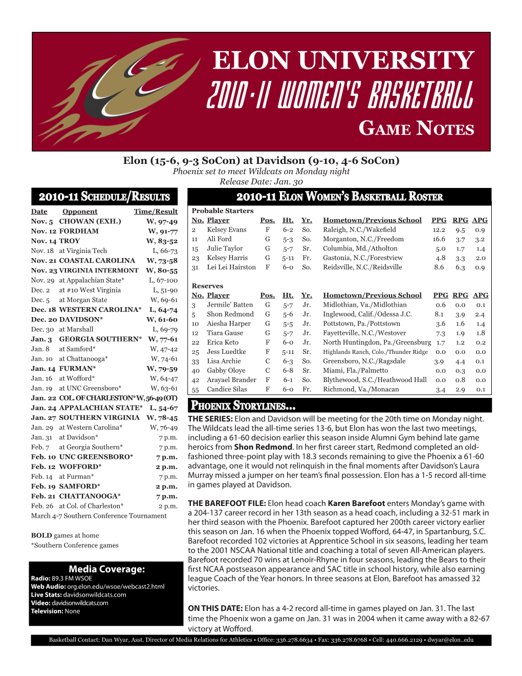 2010-11 WOMEN's BASKETBALL Game Notes