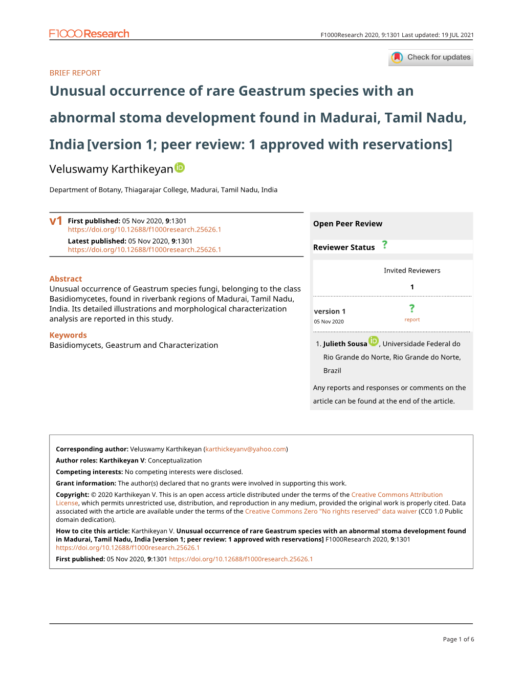 Unusual Occurrence of Rare Geastrum Species with an Abnormal Stoma Development Found in Madurai, Tamil Nadu