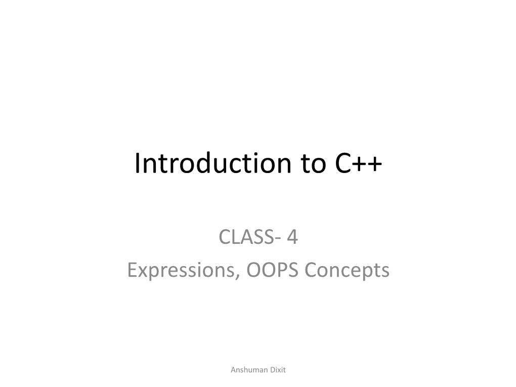 Introduction to C++