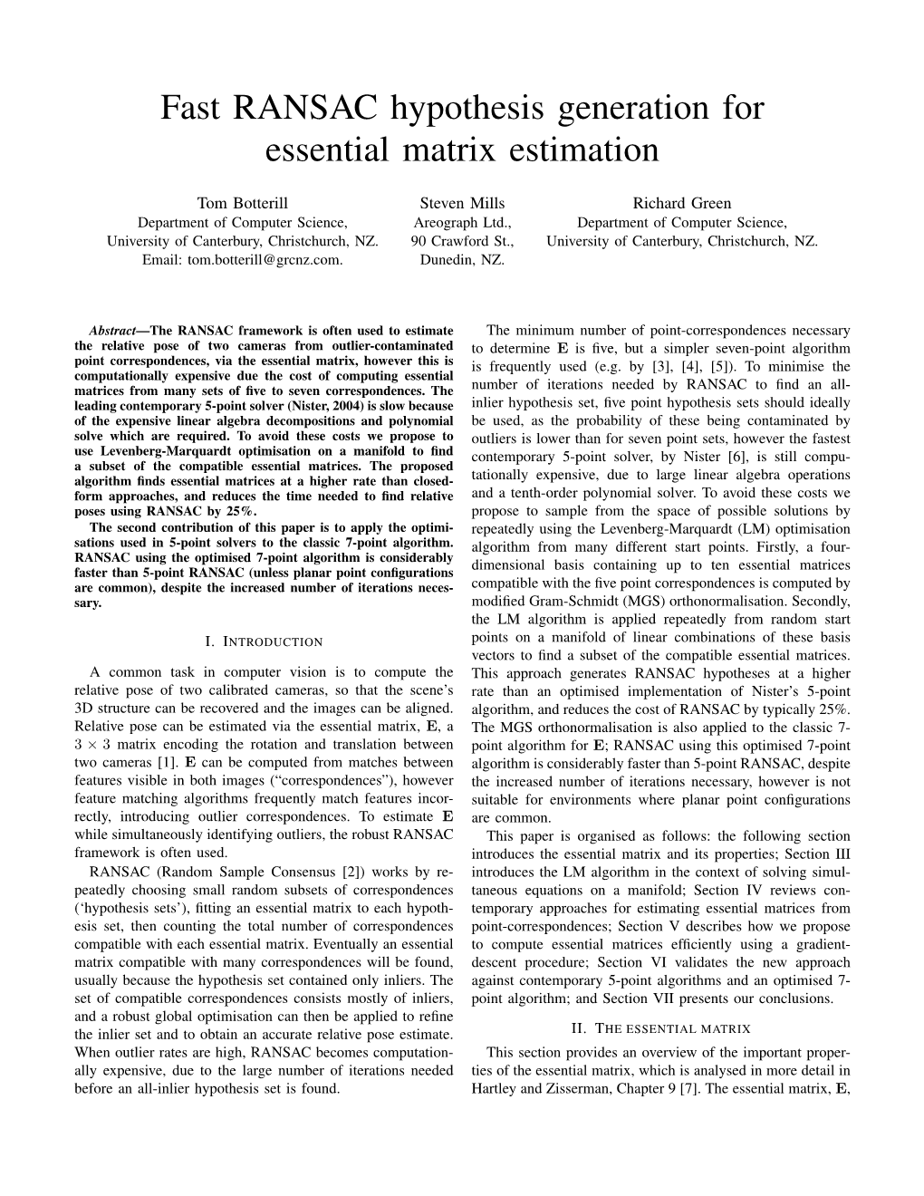 Fast RANSAC Hypothesis Generation for Essential Matrix Estimation