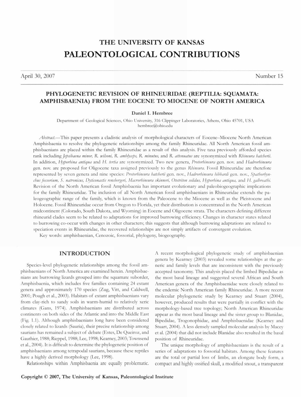 Paleontological Contributions