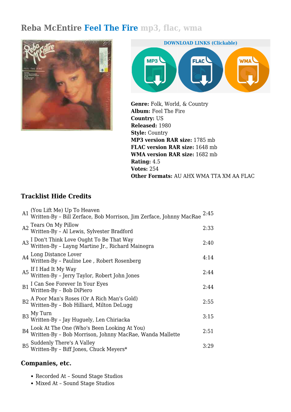 Reba Mcentire Feel the Fire Mp3, Flac, Wma