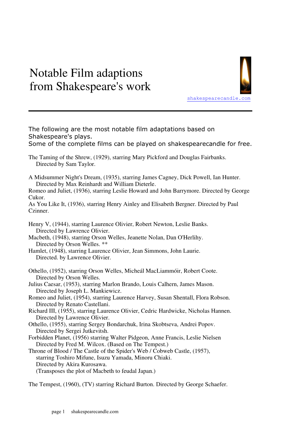 Notable Film Adaptions