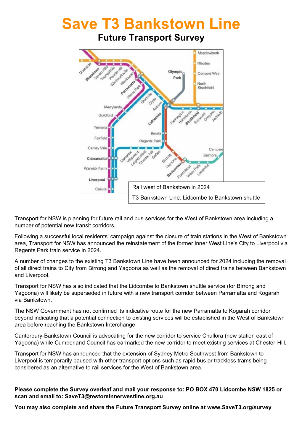 Save T3 Bankstown Line Future Transport Survey