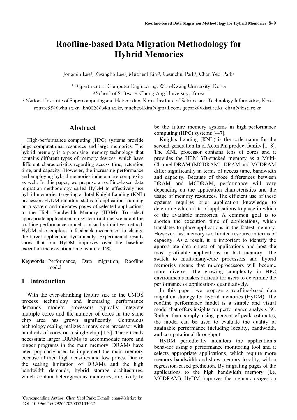 Roofline-Based Data Migration Methodology for Hybrid Memories 849