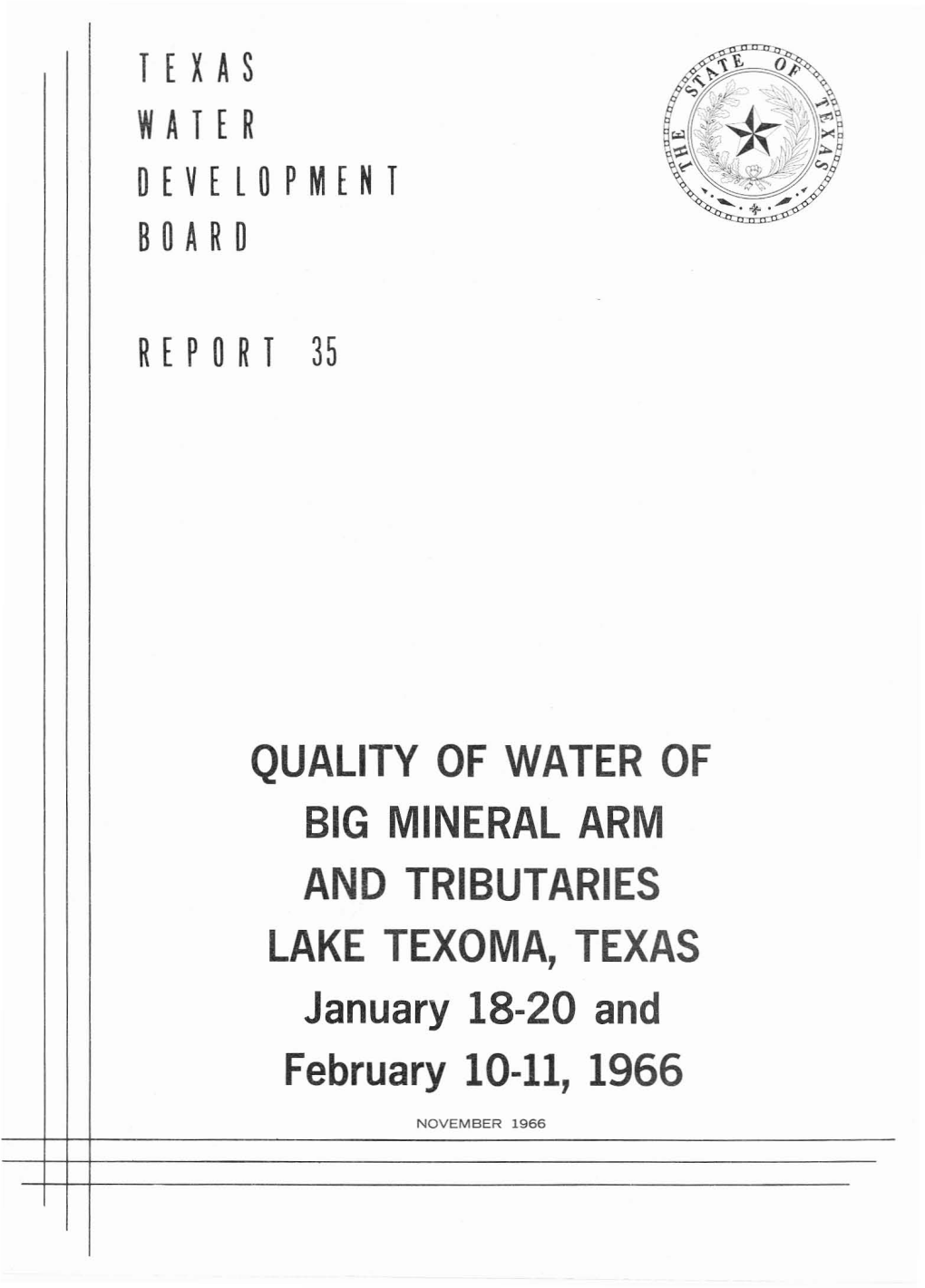 Quality of Water of Big Mineral Arm and Tributaries Lake Texoma