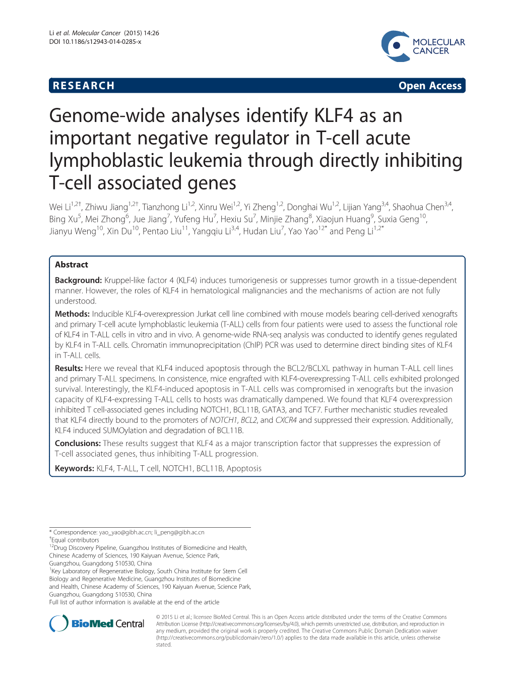 Genome-Wide Analyses Identify KLF4 As an Important Negative Regulator