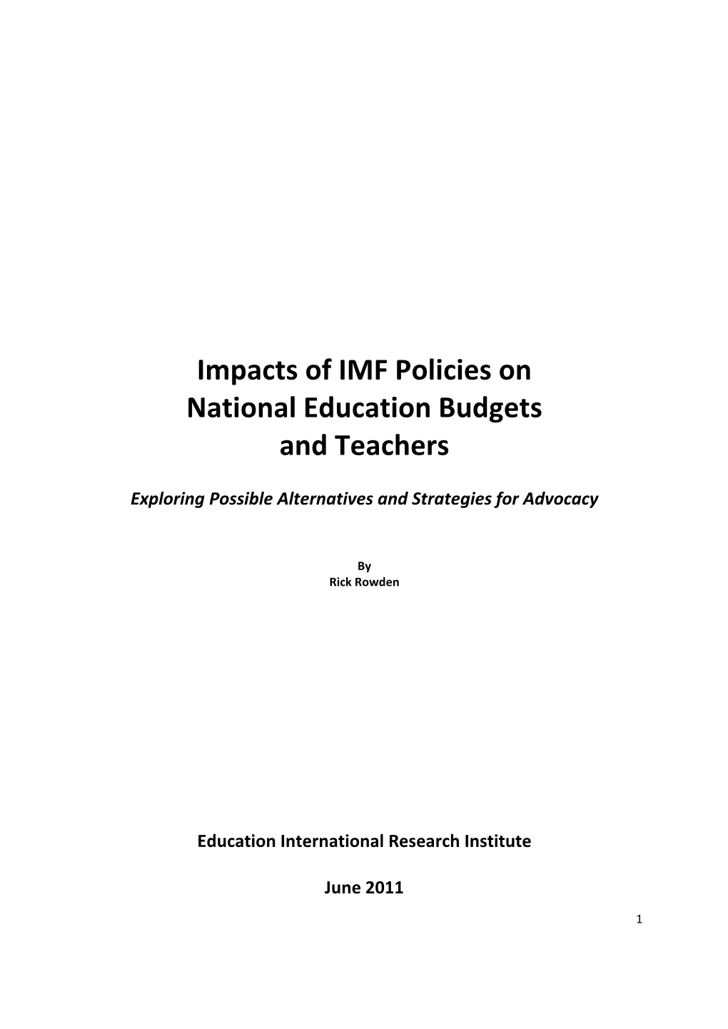 Impacts of IMF Policies on National Education Budgets and Teachers