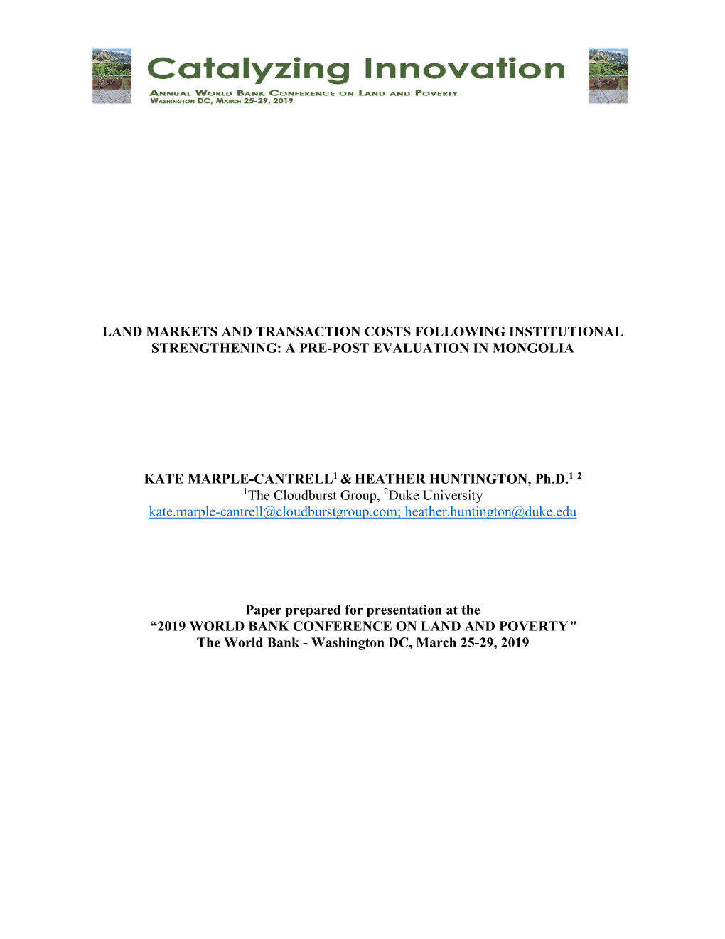 Land Markets and Transaction Costs Following Institutional Strengthening: a Pre-Post Evaluation in Mongolia