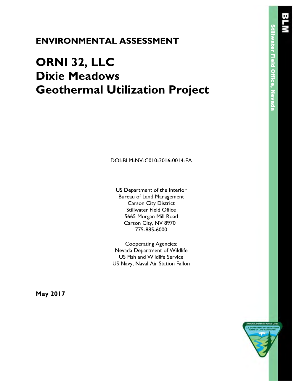 Dixie Meadows Geothermal Utilization Project Environmental Assessment I Table of Contents