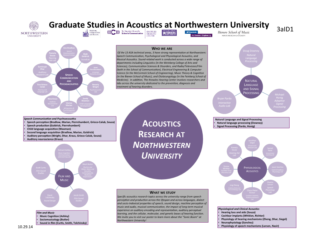 Graduate Studies in Acous(Cs at Northwestern University