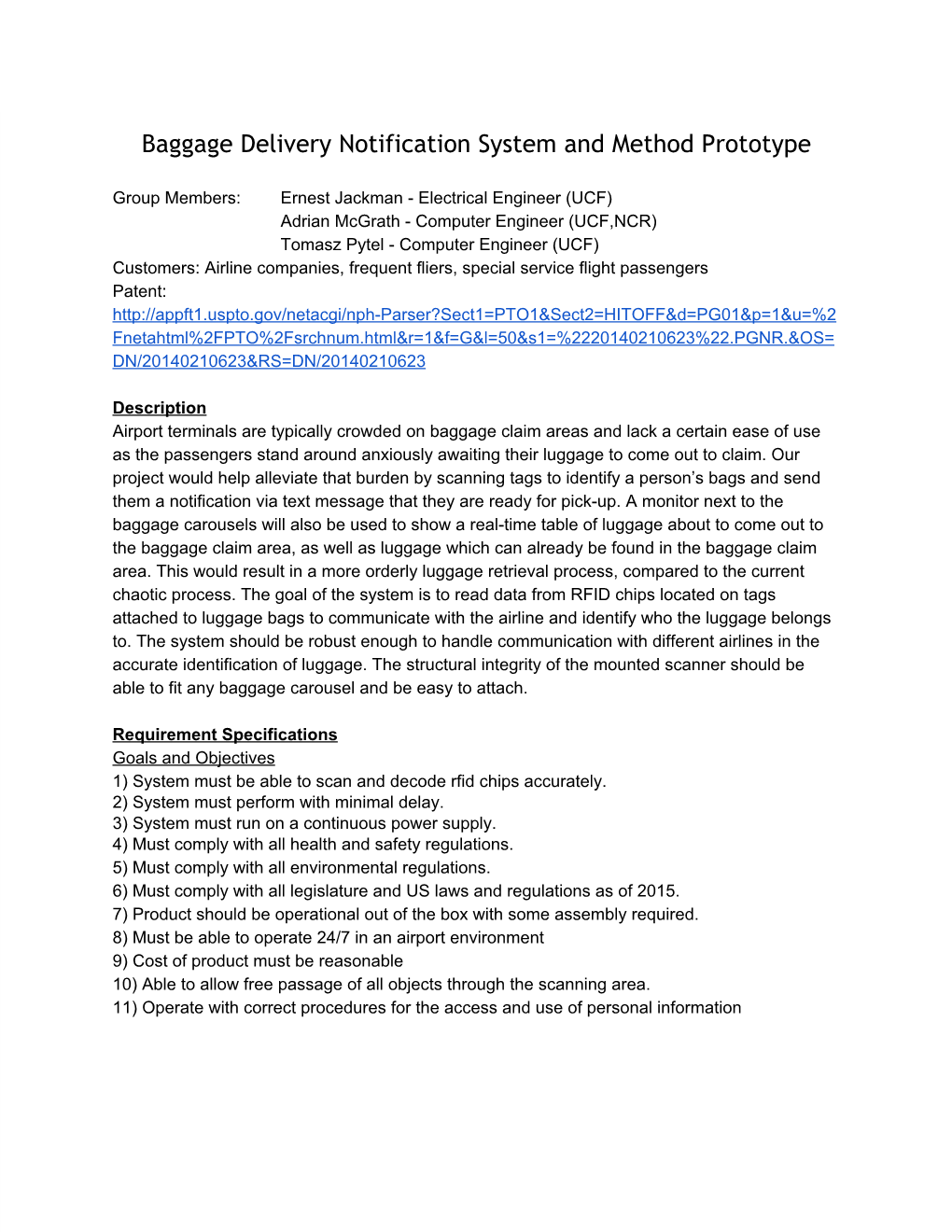 Baggage Delivery Notification System and Method Prototype