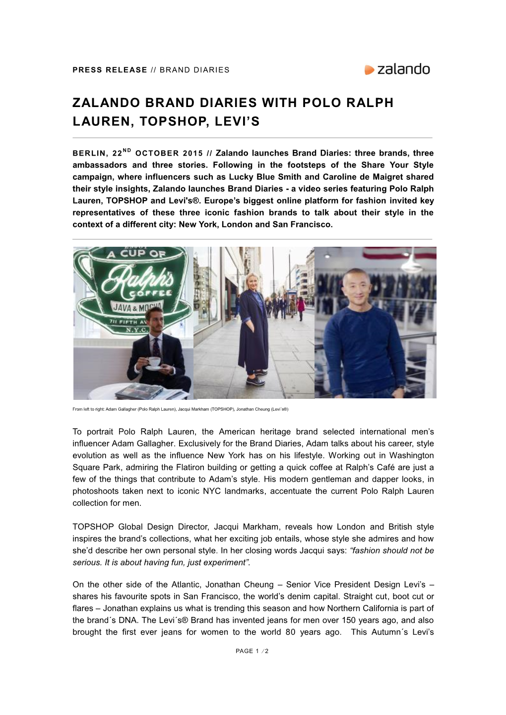 Zalando Brand Diaries with Polo Ralph Lauren, Topshop, Levi's