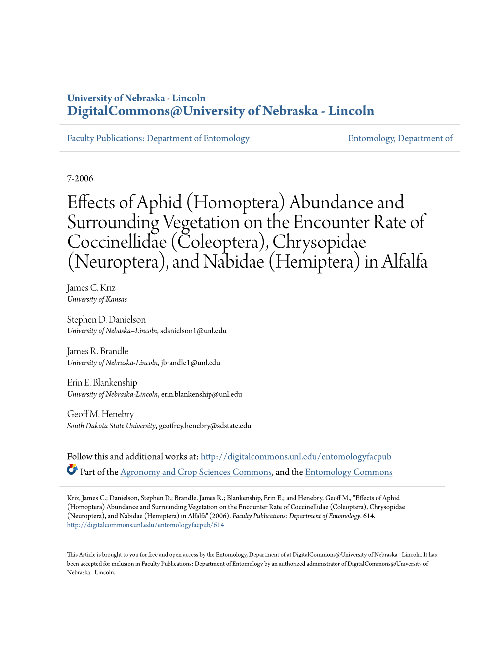 Effects of Aphid (Homoptera) Abundance and Surrounding