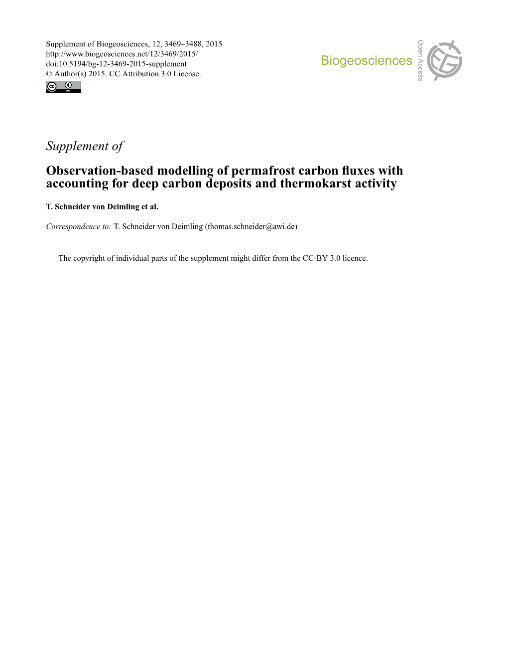 Supplement of Observation-Based Modelling of Permafrost Carbon ﬂuxes with Accounting for Deep Carbon Deposits and Thermokarst Activity