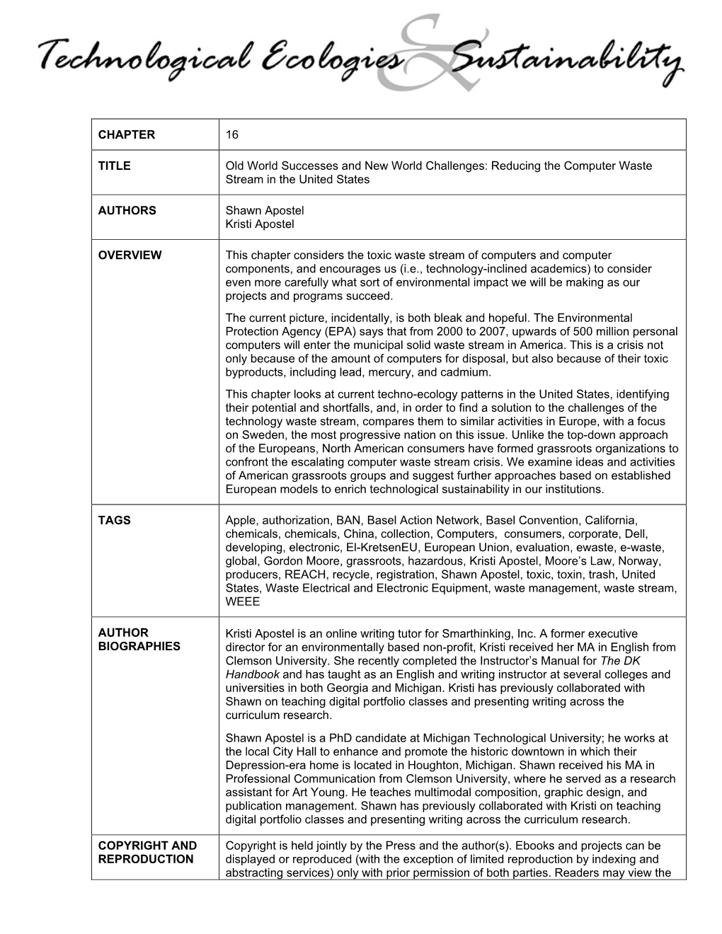 Reducing the Computer Waste Stream in the United States AUTHORS S